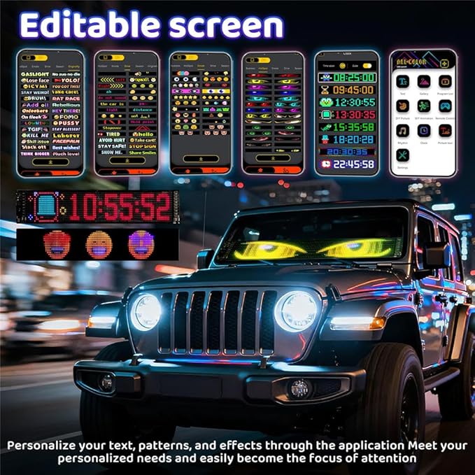 Eye Lights for Car Windshield 1PCS - 23.42x4.72In Programmable Flexible Led Screen with App/Remote Control, USB Powered, IP65 Waterproof, Led Windshield Eyes Suitable for Cars/Trucks/SUVs