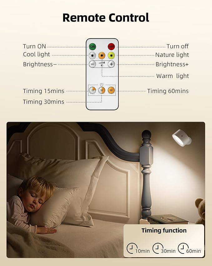 LED Wall Mounted Lights, Rechargeable Wall Sconces Lamp, 3 Color Temps & Remote and Touch, 360°Rotation Dimmable Cordless Wall Light for Study Bedroom Reading Bedside(White, 1 Pack)