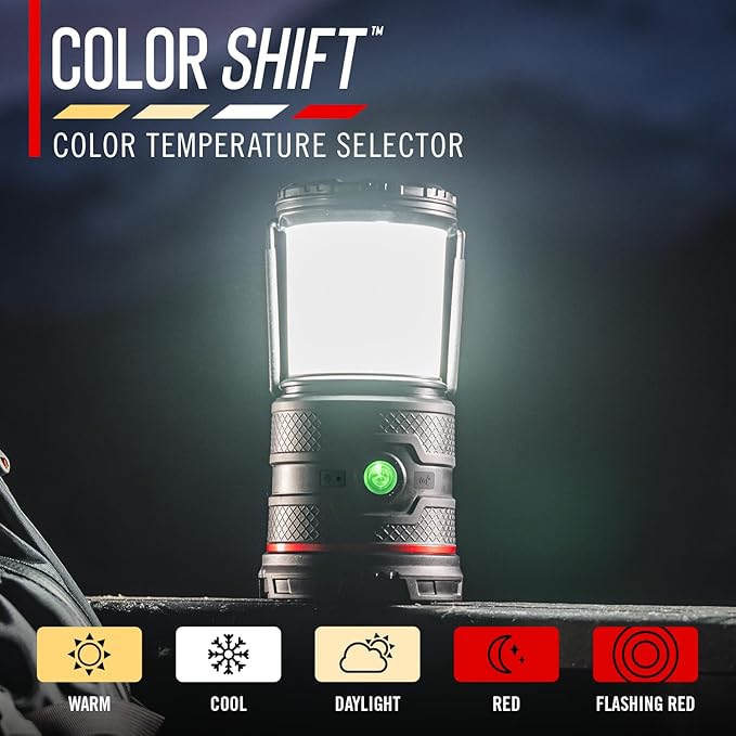 Coast EAL35R 1000 Lumen Voice-Controlled LED Emergency & Camping Area Lantern with Warm, Cool White, Day, Red & Red Flashing Mode, Power Bank Functionality - Forest