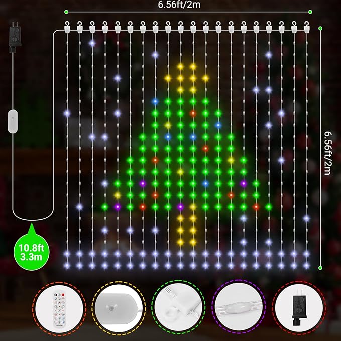 Smart Curtain Lights 400 LED, Color Changing LED Curtains Light 6.6 * 6.6 FT, DIY Fairy String Light Curtain for Bedroom Backdrop Party Indoor Outdoor Holiday Decor (APP +Remote Control)