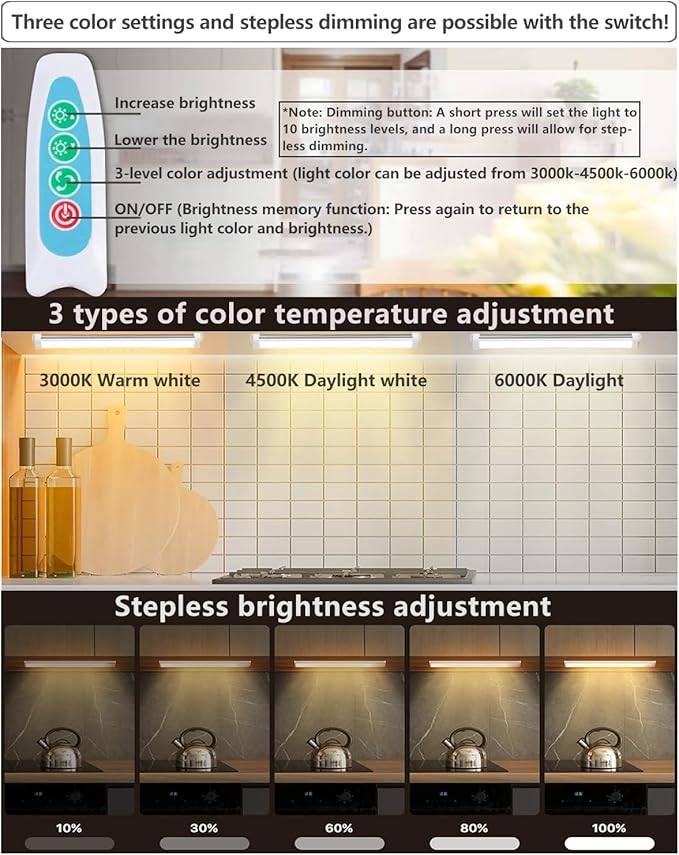 Strip Lights 15.7In Closet Lights, 12W 88 LED Super Bright, Dimming and Color Adjustment，USB Powered LED Light Bar for Room Under Counter Lighting Work Tables Student Dormitory Monitor Light