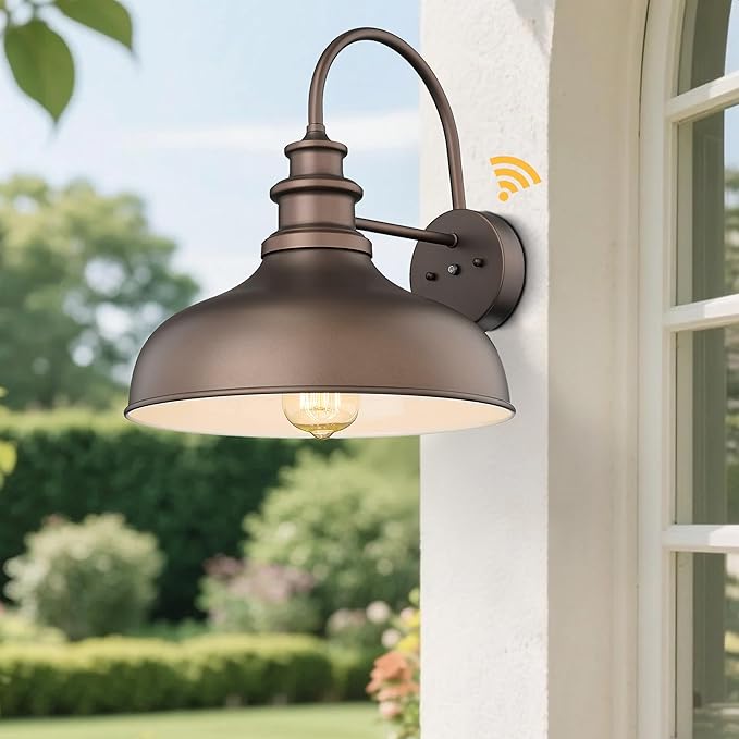 Bestshared Dusk to Dawn Sensor Farmhouse Barn Light, Outdoor Wall Sconce, Outdoor Wall Lantern for Porch, Exterior Light Fixtures Porch Lights(Orb+White, 2 Pack)
