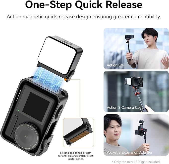 ULANZI LM18 2-Pack Vlogging Light Mini LED Action Camera Video Light Magnetic Photography Fill Lighting for DJI Osmo Action 3/4 Camera Cage Accessories and Ulanzi PK-06 Pocket 3/4 Expansion Adapter