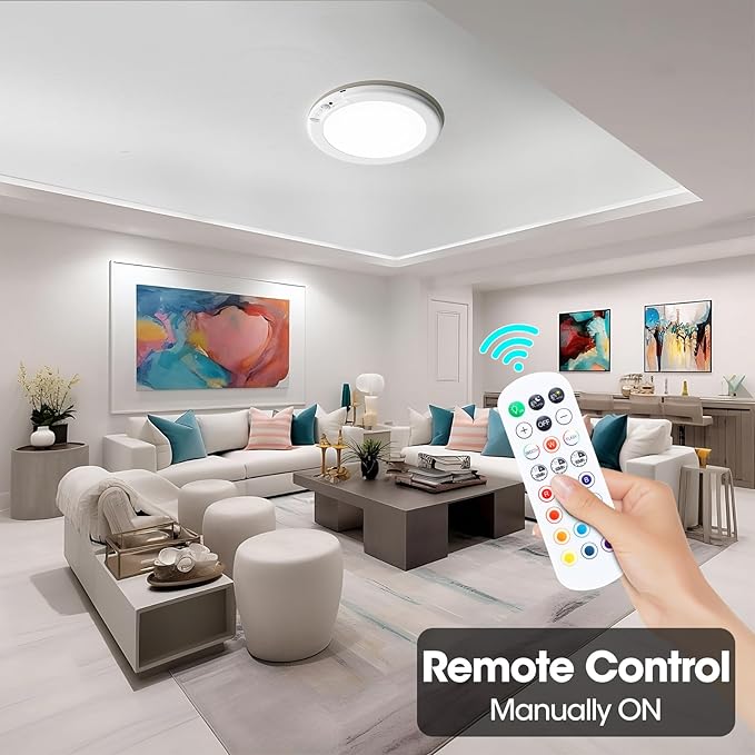 2 Pack Rechargeable Ceiling Light with Remote - Shower Light for Inside Shower with Color Changing & White Light, Magnetic Motion Sensor Ceiling Light Battery Powered for Shower Bathroom Closet Porch