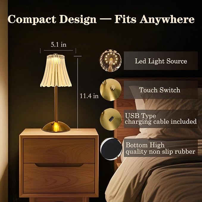 2 Pack Crystal Table Lamp, 5000mAh Rechargeable Battery Lamp with Touch Control, 3 Color Temperatures, Dimmable Brightness, Matte Aluminum Light for Bedroom/Bar/Kitchen/Outdoor, Home Décor