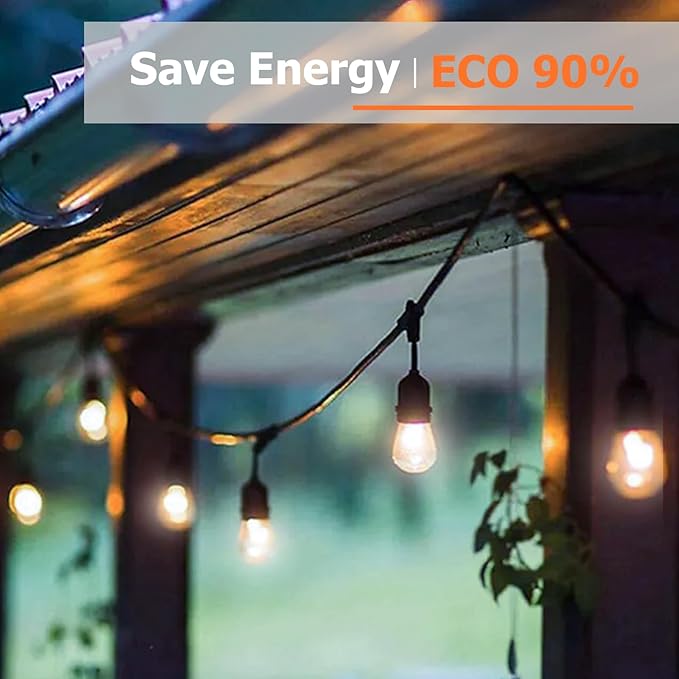 48-Pack LED Outdoor String Light Bulbs, Waterproof S14 Replacement Bulb, E26 Base, 1W 120V, 2700K Warm White