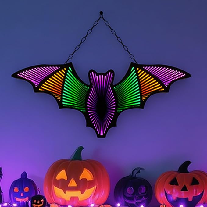 Bat Neon Signs,3D Infinity Mirror Light for Table/Wall Art Decor,Halloween Neon Lights Decoration USB/Battery Powered Led Neon Sign for Halloween Wall Decor, Bedroom, Kids Gift, Bar, Party