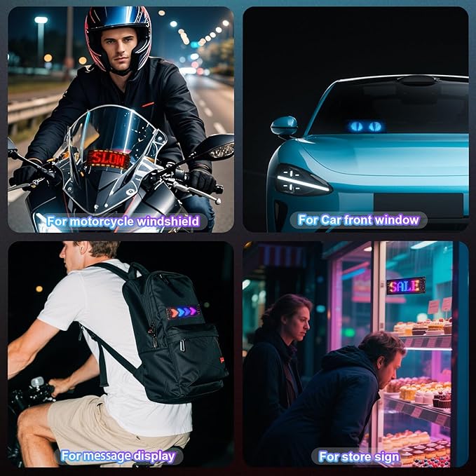 LED Devil Eye Lights for Windshield 6.8"x 2.8" [Advanced Chip, 100% Synced Dual Screen] Dynamic Flexible Programmable LED Eyes Display for Car Motorcycle Window with Remote & APP Control