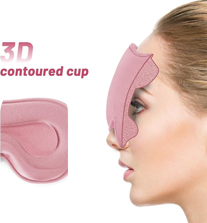 Sleep Eye Mask for Men Women, Lash Extensions 3D Sleeping Mask for Side Sleeper, Travel Blackout Night Blindfold Eye Shade Cover with Adjustable Strap (Pink-3D)