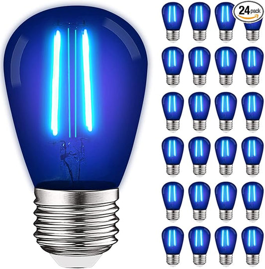 LUXRITE 24-Pack S14 Edison LED Blue Light Bulb, 0.5W, Colored LED Bulbs for Outdoor String Lights, UL Listed, E26 Base, Indoor Outdoor, Decoration, Party, Holiday, String Light Replacement Bulbs