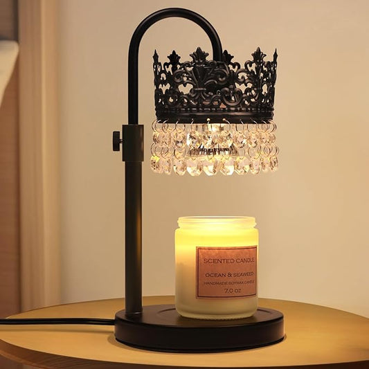 Candle Warmer Lamp with Timer Dimmer Adjustable Height with 2 Bulbs Crystal Candle Lamp Elegant Home Decor for Valentine's Day Gift Wax Melt Warmers for Women Birthday Gift (Black)