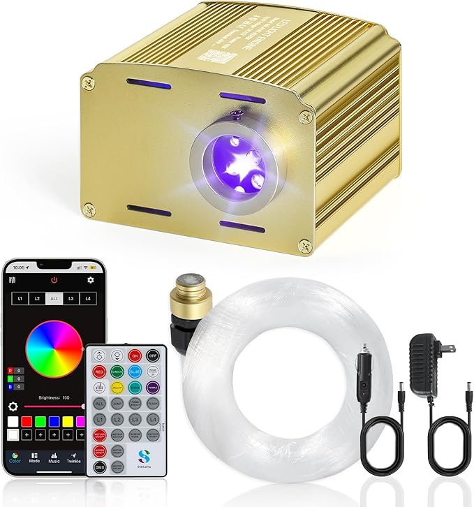 Twinkle Car Starlight Headliner Kit, RGBW 16W 200pcs*0.03in*9.8ft Fiber Optic Star Roof Lights with APP& Remote Controlled, Sound Activated Ceiling Star Lights for Home/Car Decor