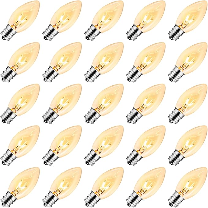Brightown 50 Pack C9 Incandescent Light Bulbs, Christmas C9 Replacement Bulbs for Christmas String Lights, Christma Tree, Indoor Outdoor Holiday Decor, E17 Intermediate Base, 7 Watts, Clear