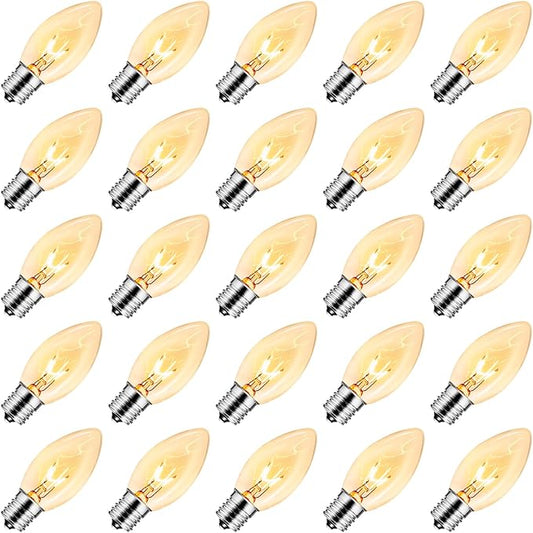 Brightown 50 Pack C9 Incandescent Light Bulbs, Christmas C9 Replacement Bulbs for Christmas String Lights, Christma Tree, Indoor Outdoor Holiday Decor, E17 Intermediate Base, 7 Watts, Clear