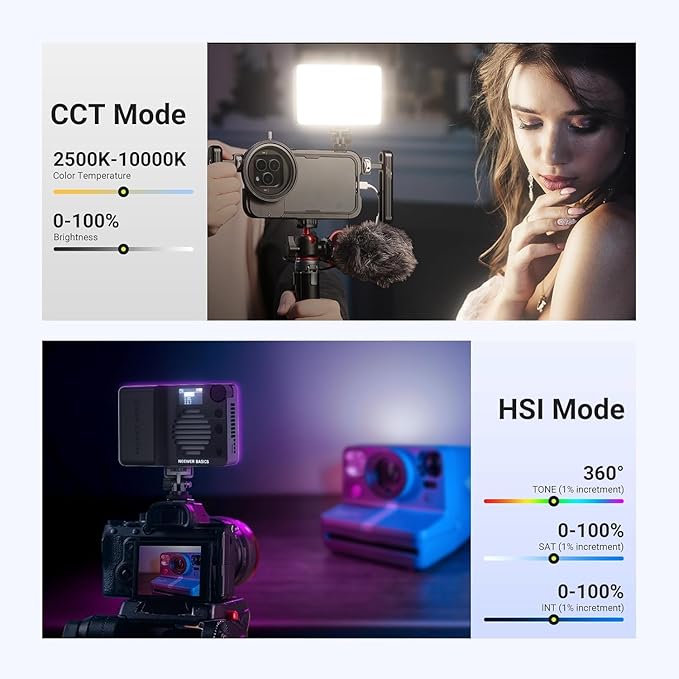 NEEWER BASICS BS40C Full RGB Magnetic Camera Video Light, 45W Boost Mode, Small LED Panel Lighting 4800lx/0.5m CRI95+ 2500-10000K 14 Scenes 5000mAh for DSLR Tripod Streaming Photography Vlog Recording