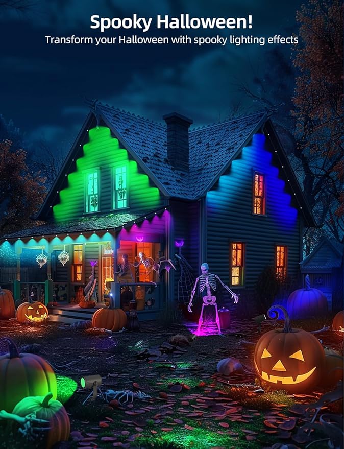 APPECK Permanent Outdoor Lights 100ft with 72 LEDs, DIY Scene Modes, Smart RGBW String Lights Waterproof, App/Remote Control for Christmas, Halloween, Alexa/Google Assistant Compatible, Black