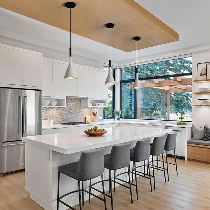 Farmhouse Grey Pendant Light Fixtures 1-Light Concrete Industrial Kitchen Island Pendant Lighting for Dining Room Bedroom Hallway Pendant Ceiling Lamp(2-Pack)