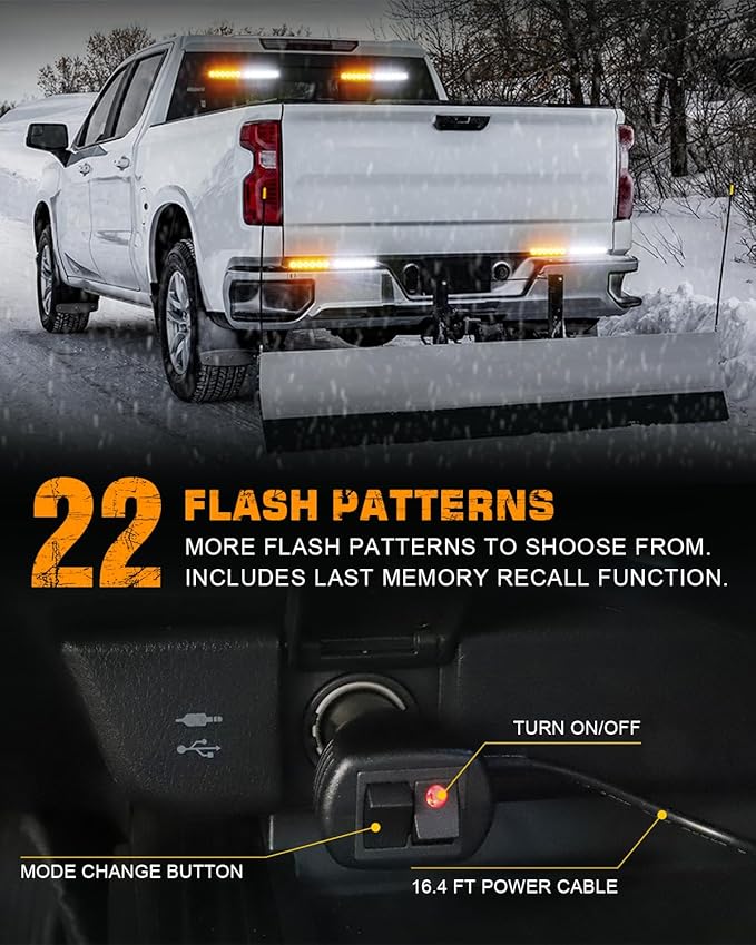 XRIDONSEN 2x 10.7 inch Emergency Strobe Lights 24 LED Amber White Warning Flashing Safety Dash Side Window Front/Rear Windshield Lights Traffic Advisor Bar for Tow/Plow Trucks Construction Vehicles