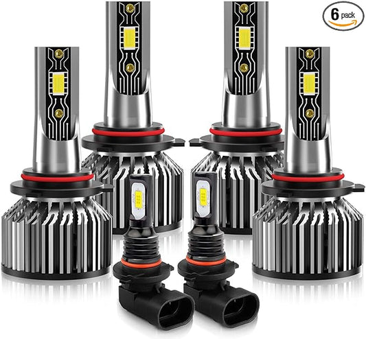Compatible For Dodge Ram 1500 2500 3500 With Projector 2013 2014 2015 Bulbs 9005 High Beam+9012 Low Beam+9140 Fog Light Bulbs 6500K White with fan, IP68 Waterproof, Packof 6