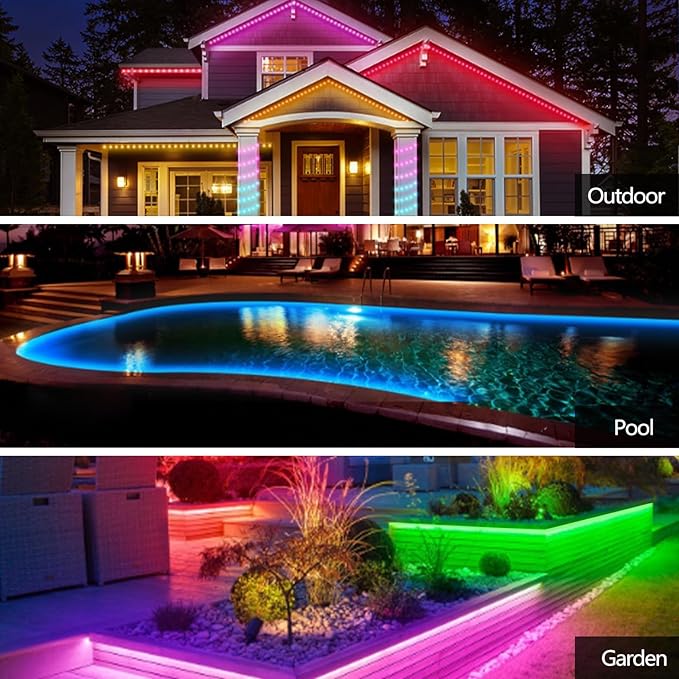 10FT RGB LED Strip Lights IP68 Outdoor Waterproof, 5V USB Powered, Music Sync Bluetooth APP/RF Remote Control Lights for Balcony,Deck,Camping,Garden,Bedroom Decor