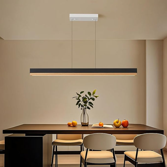 39" Wood Linear Pendant Light, Wood Dining Chandelier with Remote, 24W LED Dimmable Pendant Lights Kitchen Island, Linear Hanging Chandelier for Dining Room, Bar, Pool Table-Natural
