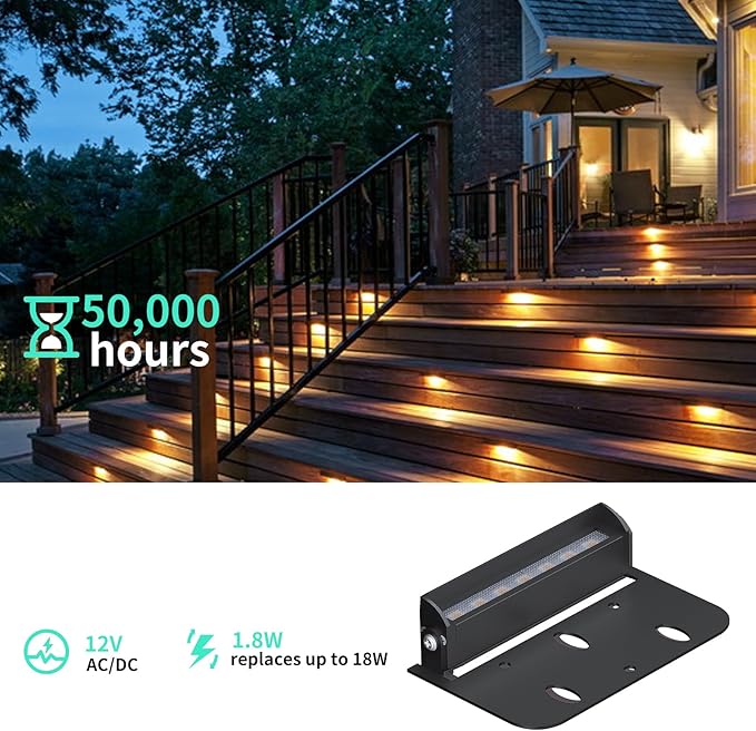 4inch 1.8W 12V AC/DC Low Voltage Landscape Lighting,2700K Soft White Retaining Wall Light,Hardscape Lighting Paver Light,50,000 Hours Lifespan Outdoor Step Light,8Packs-Black
