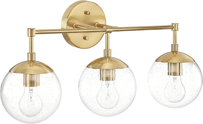 Design House Gracelyn 3-Light Dimmable Bathroom Vanity Light, Seeded Glass, Satin Gold, 24.03 in W x 8 in D x 11.65 in H, 588889-SG