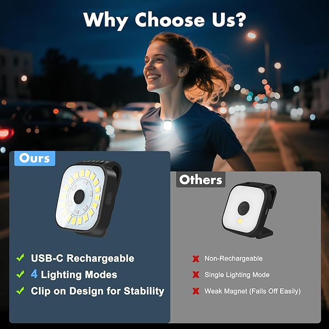 2 Pack Running Lights for Runners - Rechargeable Clip on Flashlight,Dog Mini Flashlights for Night Walking,4 Modes LED Running Accessories,Safety Light Hiking Camping Gear for Jogging,Biking