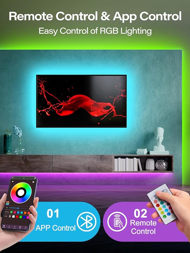 Led Lights for TV, 13.2ft TV Led Backlight 32-65 Inch, USB Led Light Strip with Remote, App Control, RGB Led Strip Lights Music Sync Color Changing Led Lights for Bedroom, Gaming Accessories
