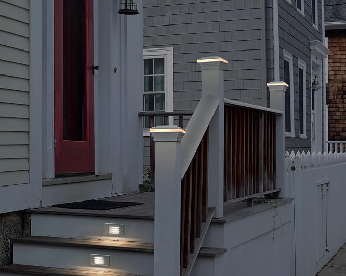 GKOLED Flat Top Post Light, 9-15V AC/DC 3W IP65 Waterproof Outdoor Deck Lighting, 2700K LED Fence Cap Lights for 3.5x3.5 4x4 Wood or Vinyl Posts, White