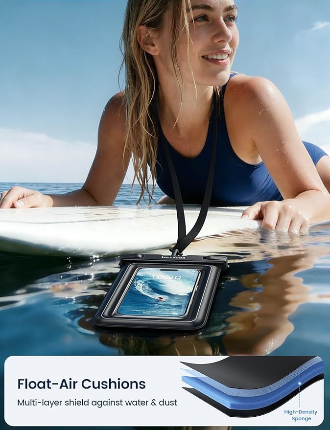 Lamicall IP68 Floating Waterproof Phone Pouch - [2 Pack][Anti-Pop Lock] Dustproof Cell Phone Dry Bag Case with Lanyard, Beach & Cruise Essentials Gifts for iPhone 17 16 15 Pro Max, Galaxy S25, 4-8.5"