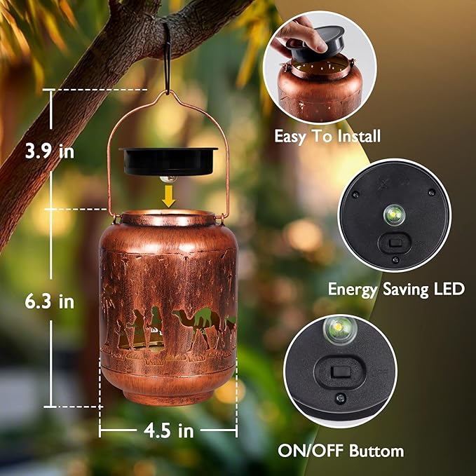 Homemory Christmaas Gifts for Women Mom Grandma, Solar Lanterns Christmas Nativity Scene Lights Outdoor Waterproof Garden Decor, LED Hanging Solar Lights for Yard, Patio, Porch