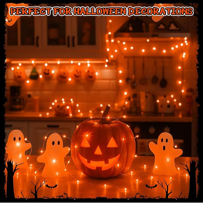 Macarrie 6 PS Orange USB String Lights 33 ft 100 LED Fairy Lights Powered String for Halloween Indoor Outdoor Wedding Party Festival Home Garden Decoration Orange