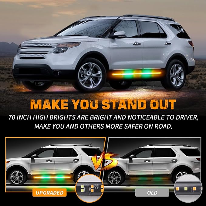 XRIDONSEN 2PCS 60 inch Amber Green Emergency Lights Strip 720 LED Running Board Strobe Lights Side Flashing Warning Safety Caution Lights for Tow Plow Trucks Construction Vehicles Pickup SUV Jeep