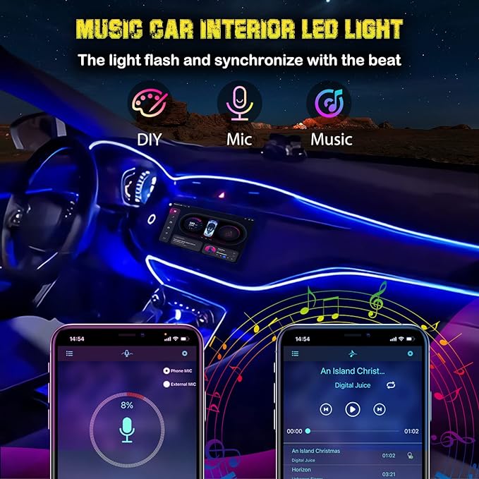 Interior Car LED Strip Lights, RGB USB Car Ambient Lighting with Fiber Optic, EL Wire Car Accessories (5 in 1)