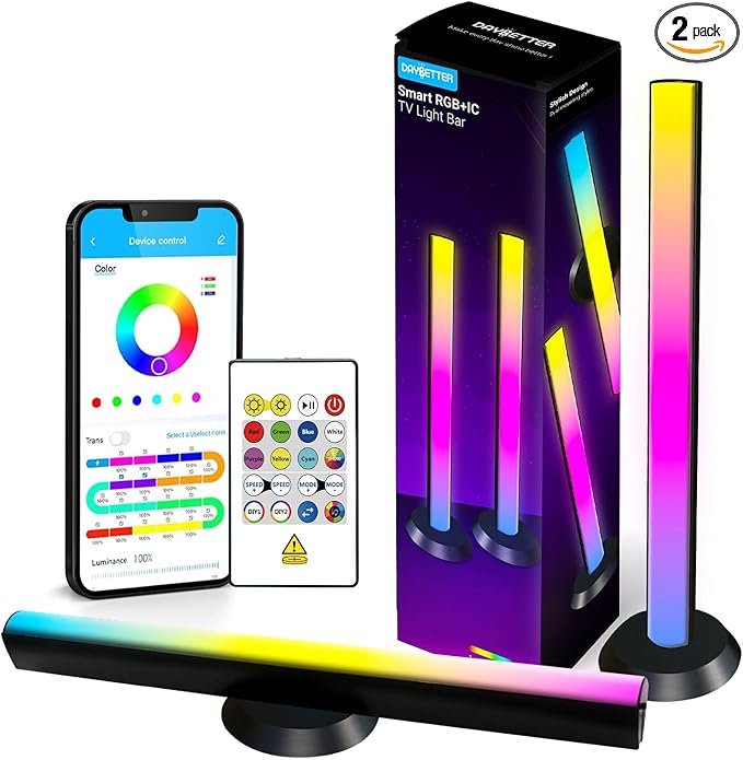 DAYBETTER Smart LED Light Bars, RGB Light Bar, 14 Inches TV Backlights with Scene and Music Modes, Smart Light Bars with Multiple Placement Options, Mood Lighting, PC Gaming Light Bar for Room Decor