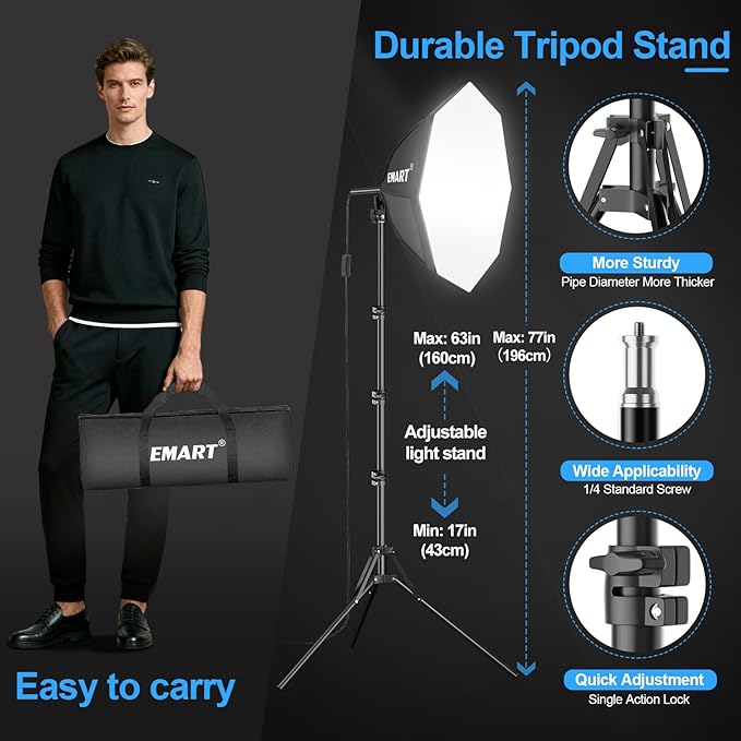 EMART Softbox Photography Lighting Kit, 20"x20" Pull Soft Box, 50W 3000K-6000K LED Bulb, Professional Photoshoot Equipment for Studio Lights, Portrait, Video Recording(1 Pack)