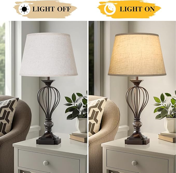 Large Drum Lamp Shades Set of 2, 12"Top x 16"Bottom x 11"High, Beige Lampshades for Table Lamps Floor Lamps, Natural Linen Replacement Lamp Shades, Spider, Harp Holders Included, Easy Assembly