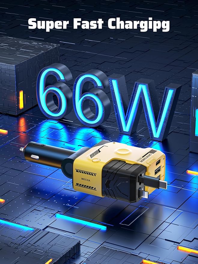 Retractable Car Charger with Retractable Cables (31.5 inch), 4 in 1 Super Fast Car Phone Charger, 2 USB Ports Car Charger Adapter, Compatible with iPhone 15 14 13 12 11 Pro Max, iPad, Pixel