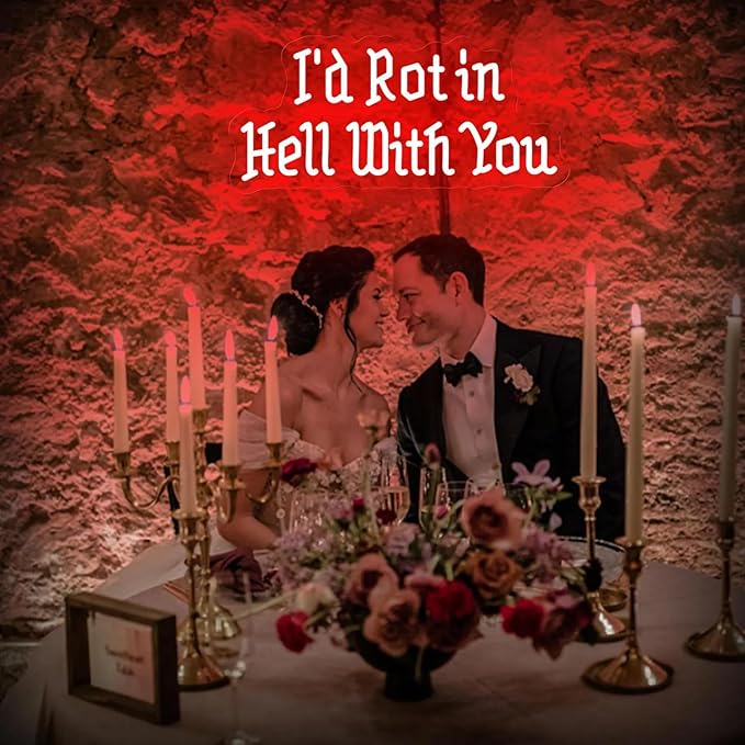 I’d Rot in Hell with You Neon Sign, Amigo the Devil Wedding Neon Sign, Gothic Home Decor, Unique Couple’s Neon Light for Weddings, Anniversary, and Dark-Themed Rooms 22.8"×10.4"