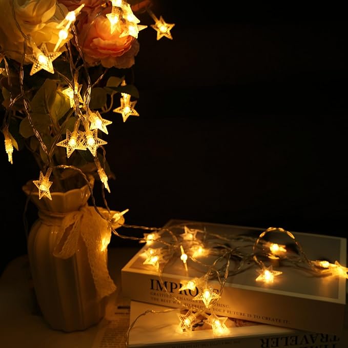 Star String Lights Battery Operated, 17 ft 50 LEDs, Twinkling Classroom Decor Fairy Lights, String Lights Battery Powered for Kids Bedroom Wedding Mantel Patio Dorm Decor, Warm White