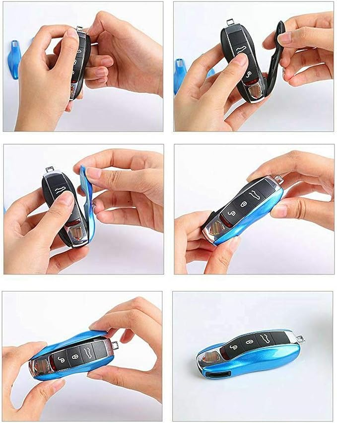 x xotic tech Blue Smart Remote Key Fob Protector Cover Shell Case Holder Compatible with Porsche Boxster Cayenne Panamera Cayman Macan Carrera 911 991 918 Spyder(Fits 3 Button)