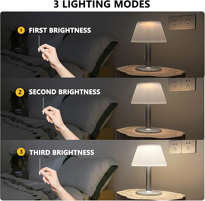 shumi Solar Table Lamp Outdoor Indoor - 3 Lighting Modes, Eye-Caring LED Waterproof Cordless Solar Desk Lamp with Pull Chain for Outside Patio Garden Bedroom Living Room(White Modern Decor)