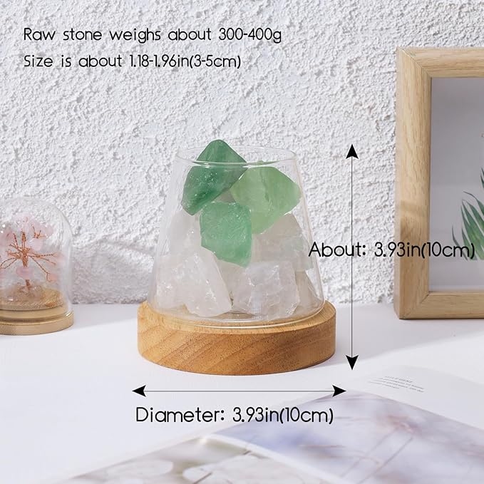 Runyangshi Crystal Night Lamp Natural Green Fluorite Clear Quartz Crystal and Healing Stones Aroma Ambient Light with Remote Control - USB Port 7 Colours Dimming Mode for Bedroom Home Decor Gift