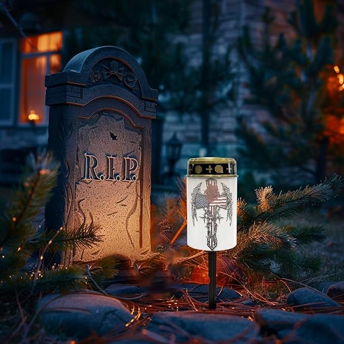 American Cross Wings Solar Lights for Cemetery Flameless Led Electronic Candles 4th of July Solar Lights for Cemetery Grave Solar Pathway Lights Outdoor