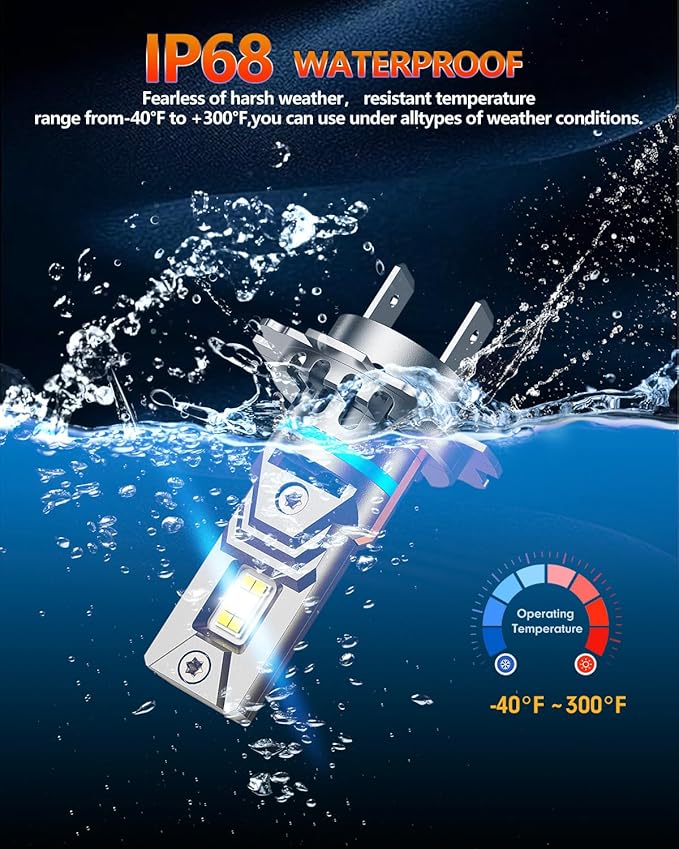 FAHREN Lastest & Upgraded h7 bulbs，120W 40000LM output brighter 900% Brightness 6500K White h7 fog bulbs,No Adapter Required,Plug and Play, Pack of 2,