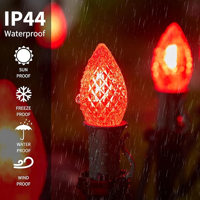 Minetom 50 Pack C7 Led Christmas Lights Bulb, Shatterproof Led Bulb for Outdoor String Lights, E12 Base, Commercial Grade Red Bulbs
