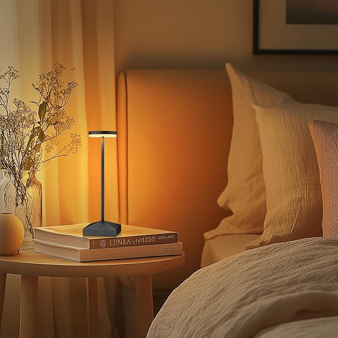 3 Pack 7.67in Black Small Cordless Table Lamps Rechargeable, Battery Operated Mini Lamp, Small Lamp Touch Portable Table Lights, LED Night Light for Bedside/Dining/Bar/Outdoor (Black-C)