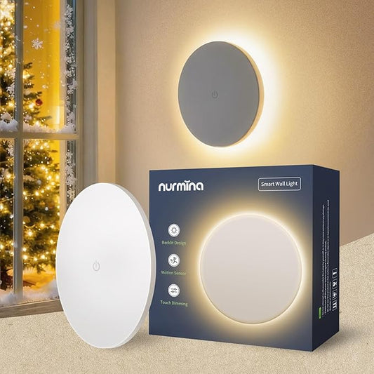 Indoor Backlit Wall Sconce, Dusk to Dawn Motion Sensor Wireless Adjustable Brightness 2000mAh Rechargeable Night Light, White