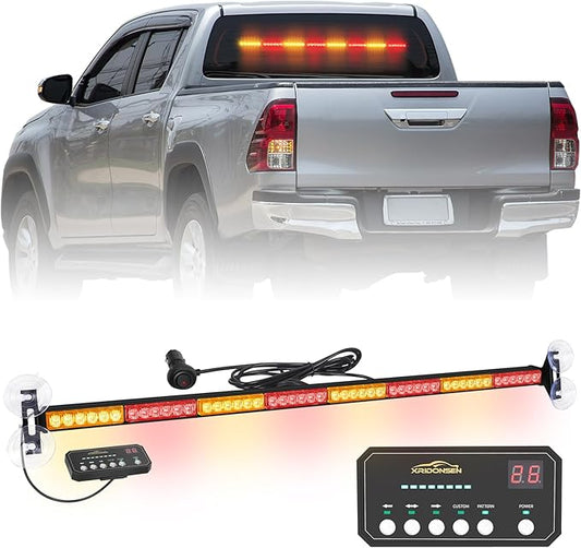 XRIDONSEN 35 inch Amber Red Traffic Advisor Light Bar 48 LED Emergency Strobe Lights Safety Warning Lights Front/Rear Window w/Display Controller for Firefighter Law Enforcement Vehicles Trucks